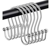 Caianwin Pack of 12 Shower Curtain Hooks, Stainless Steel Curtain Hooks, Double Hooks, 40 mm Inner Diameter, Curtain Rings for Shower Curtain Rail, Curtains (Silver)