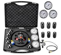 Caibendss Nitrogen Pressure Charge Testing Fill Kit, Hydraulic Nitrogen Accumulator Test Charging Kit, Diagnosis Tester System Tools Set with 3 Gauges, 7 Adapters Couplings, 1 Gas Hose