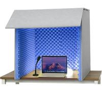 Caibendss Portable Vocal Recording Booth Desktop Soundproof Cover Modern Square Sound Proof Box High Density Absorbent Foam for Recording, Working, Live Streamer Blue-80 * 80