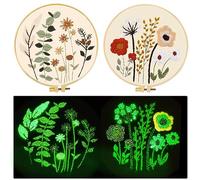 caichuxiye 2 Pack Glow in The Dark Embroidery Kit for Beginners,Beginner Cross Stitch Kits for Adults,Floral Pattern Set with Embroidery Fabric Embroidery Hoop Glow in The Dark Threads and Needles…