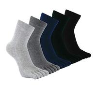 CaiDieNu Men's Toe Socks Cotton: Five Finger Athletic Socks 5 Pairs | Anti-Blister Mid-Calf Socks with 5 Toe Separation for Odour Reduction, Running, Sports & Daily Wear