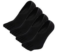 CaiDieNu Men's Toe Socks Cotton Running Five Finger Low Cut Socks UK 10-12 Black 4 Pairs