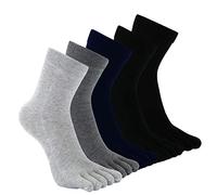 CaiDieNu Men's Toe Socks Cotton Running Five Finger Mini Crew Socks Black Grey 5 Pairs UK 10-12