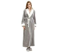 CaiDieNu Microfibre Bathrobe for Women Dressing Gown Coral Fleece Sauna Gown Soft and Fluffy with Shawl Collar Belt and Pockets, l, Large