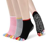 CaiDieNu Yoga Socks for Women, Non Slip Full Toe Socks with Grips for Pilates Barre Dance Ballet Hospital, 3 Pairs