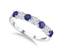 CAIDIKA 7 Stone Rings Stackable Sterling Silver Cubic Zirconia Birthstone Rings Half Eternity Band Rings for Women Size 6 to 10 with Ring Box, Artificial Sapphire, Created Sapphire