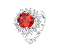 CAIDIKA 925 Sterling Silver Oval Gemstone 12 Months Birthstone Halo Women's Engagement Ring Size 6 to 10 Cocktail Jewelry, Metal, Created Garnet