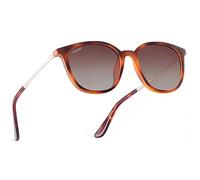 Caiearer Polarized Classic Round Style Sunglasses TR90 Tortoise Frame Plastic Brown Gradient Lenses For Men Women 100% UV400 Protection