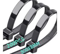 Caiery 200 Piece Large Long Cable Ties 300mm x 8mm UV Resistant Ultra Strong Cable Ties with 70kg Tensile Strength Black