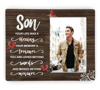 CAIFZ Son Memorial Wooden Picture Frame, In Loving Memory Remembrance Photo Frame Gifts for Son, Bereavement Sympathy Wooden Frame for Loss of Son, 4x6 inch Photo