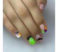 Caiguoer 24 Pcs Ghost Pumpkin Fake Nails Halloween Short False Nails Press on Nails for Women and Girls (B, One Size)