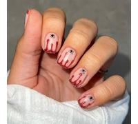 Caiguoer 24 Pcs Square Short Halloween Fake Nails Red Blood Drops False Nails Press on Nails for Women