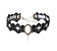 Caiguoer Black Lace Collar Chain Crystal Pendant Necklace Velvet Vintage Gem Necklace Gothic Hollow Flower Choker Jewelry Halloween Accessories for Women and Girls (B)