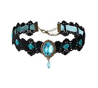 Caiguoer Black Lace Collar Chain Crystal Pendant Necklace Velvet Vintage Gem Necklace Gothic Hollow Flower Choker Jewelry Halloween Accessories for Women and Girls (E)