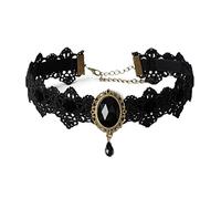 Caiguoer Black Lace Collar Chain Crystal Pendant Necklace Velvet Vintage Gem Necklace Gothic Hollow Flower Choker Jewelry Halloween Accessories for Women and Girls (A)