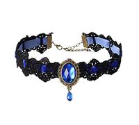 Caiguoer Black Lace Collar Chain Crystal Pendant Necklace Velvet Vintage Gem Necklace Gothic Hollow Flower Choker Jewelry Halloween Accessories for Women and Girls (D)
