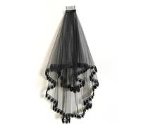 Caiguoer Black Lace Gothic Flower Bride Veil with Comb, 2 Tier, Halloween Party Veil Accessories for Women