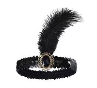 Caiguoer Gatsby Sequin Feather Crystal Headband 1920s Flapper Feather Headband Rhinestone Flapper Headpiece,Party Supplies for Women and Girls