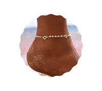 Caiguoer Gold Boho Adjustable Anklet Pearl/Love Ankle Bracelet Beach Summer Foot Jewelry Chain for Women and Girls