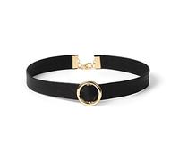 Caiguoer Gothic Black Choker Necklace Imitation Leather Handmade Collar Metal Circle Necklace Halloween Accessories for Women and Girls