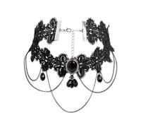 Caiguoer Gothic Black Lace Necklace Dark Punk Crystal Pendant Necklace Halloween Accessories for Women and Girls