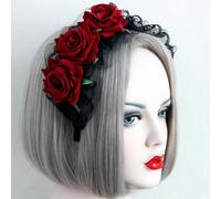 Caiguoer Gothic Lolita Black Lace Red Rose Hairband Cosplay Halloween Party Headwear for Ladies Women