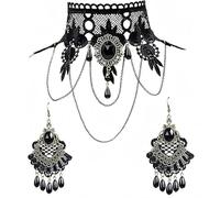 Caiguoer Gothic Necklace and Earrings Set Black Choker Necklace Halloween Jewellery for Women