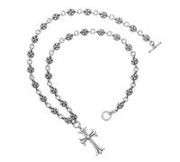 Caiguoer Gothic Silvery Vintage Cross Necklace Engraved Flower Cross Collar Necklace Halloween Accessories for Women and Girls