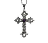 Caiguoer Gothic Silvery Vintage Cross Necklace Large Engraved Flower Cross Collar Necklace Halloween Accessories for Women and Men (Black Rhinestone)