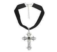 Caiguoer Gothic Silvery Vintage Cross Necklace Large Engraved Flower Cross Collar Necklace Halloween Accessories for Women and Girls (Black)