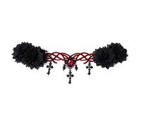 Caiguoer Halloween Headband Black Floral Hair Accessories Gothic Vampire Reaper Cosplay Halloween Party Cross Headwear for Ladies Women