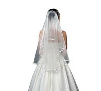 Caiguoer White Wedding Veil, 2 Tier Bride Veil with Comb Ribbon Edge for Brides Shower, Bachelorette Hen Party for Women and Girls
