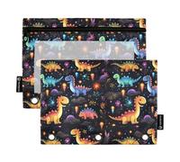 Caihoyu 2 Pack pencil pouches Fits Standard 3-Rings Binders Clear Window Cosmetic Bag Pen Bag with Zipper Bulk Office College Supplies Personalized Dinosaur Fluorescence