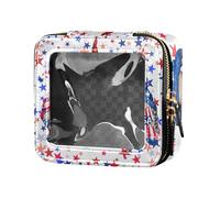 Caihoyu 4.July Horizontal Lines Patriotic Blue Good Luck Gnom Cute Makeup Travel Bag Transparent Leather Toiletry Organizer Bags for Travel, Multi, 1 Size, Colorful, Multicolor.,One, Multicoloured.,