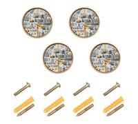 Caihoyu 4 Pack Furniture Handles and Knobs 1.26 Inch Vintage Control Knob for Cupboards Construction Scene Build Tall Buildings Bulldozer