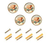 Caihoyu 4PCS Cabinet Pulls and Knobs 1.26 Inch Boho Hardware for Cupboards A Cute Teddy Bear Piloting Sitting in The Window of an Airplane