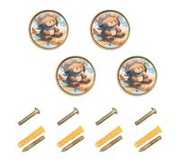 Caihoyu 4PCS Cabinet Pulls and Knobs 1.26 Inch Boho Hardware for Cupboards A Cute Teddy Bear Piloting Sitting in The Window of an Airplane