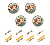Caihoyu 4PCS Cabinet Pulls and Knobs 1.26 Inch Boho Hardware for Cupboards A Cute Teddy Bear Piloting Sitting in The Window of an Airplane