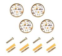 Caihoyu 4PCS Round Knobs 1.26" Kitchen Drawer Knobs for Cupboards Construction Scene Concrete Mixer Truck Bulldozer