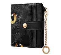 Caihoyu Black Serious Cats Ladies Classic Foldable Wallet Convenient PU Leather Card for Girls Women