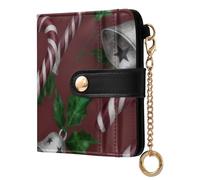 Caihoyu Candy Canes and Bells Women's Minimalist Folding Wallet Cute Compact PU Leather for Women Girls