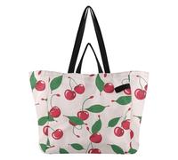 Caihoyu Canvas Tote Large Capacity Kitchen Grocery Bags Beach Bag for Women Maternity delivery kit Essential Red Cherries Green