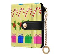 Caihoyu Christmas Candy and Holly Ladies Classic Foldable Wallet Waterproof PU Leather Card for Women Boys Girls