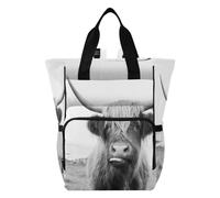 Caihoyu Diaper Bag For Two Kids Multifunction Waterproof Diaper Tote Backpack for Shopping Hiking Traveling Black and White Scottish Highland Cow, Multicolor, One Size, Modern/Fitted