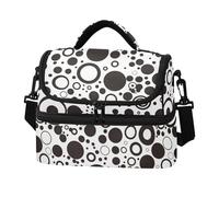 Caihoyu Double-layer Insulated Lunch Box Black Dots Thermal Reusable Bags with Side Tissue Pocket for Beach, Travel, Car