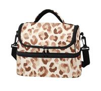 Caihoyu Double-layer Insulated Lunch Box Brown Leopard Print Water-Resistant Cooler Tote Bags with Side Tissue Pocket for Office