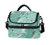 Caihoyu Double-layer Insulated Lunch Box Jade Crackle Marble Soft Cooler Bags with Strong Support for Beach, Travel, Car