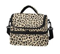 Caihoyu Double-layer Insulated Lunch Box Leopard Print Portable Leakproof Cooler boxes with Side Tissue Pocket for Adult Men Women