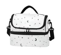 Caihoyu Double-layer Lunch Bag Black Moon and Star Double Deck Reusable Bags with Side Tissue Pocket for Grocery Shopping