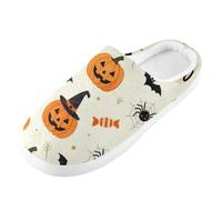 Caihoyu Fuzzy Slide Slippers Plush Flannel Lined | Sturdy durables Construction for Light Outdoor Errands Unique Pumpkin Mug Decor Bats